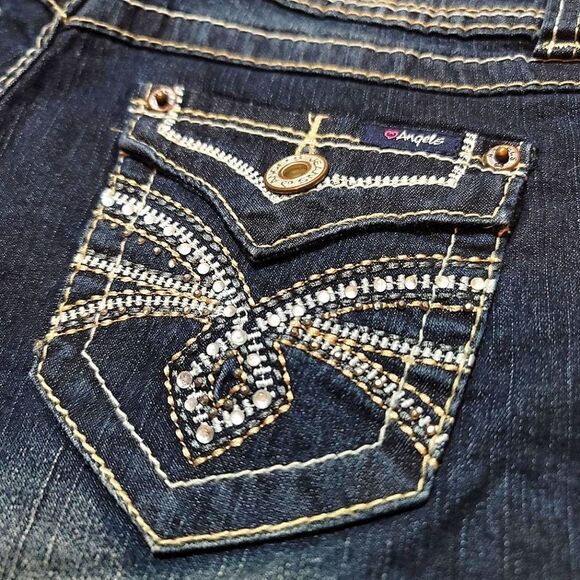 Angels Jeans Low-Rise Y2K Blue Denim White Stitching Shorts - Picture 6 of 7